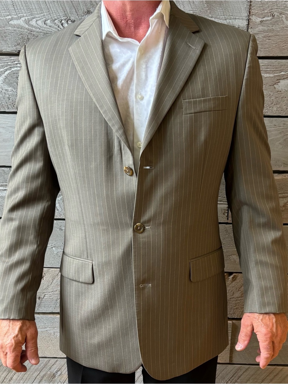 Chaps Olive-Green Pinstripe Two-Button Sport Coat